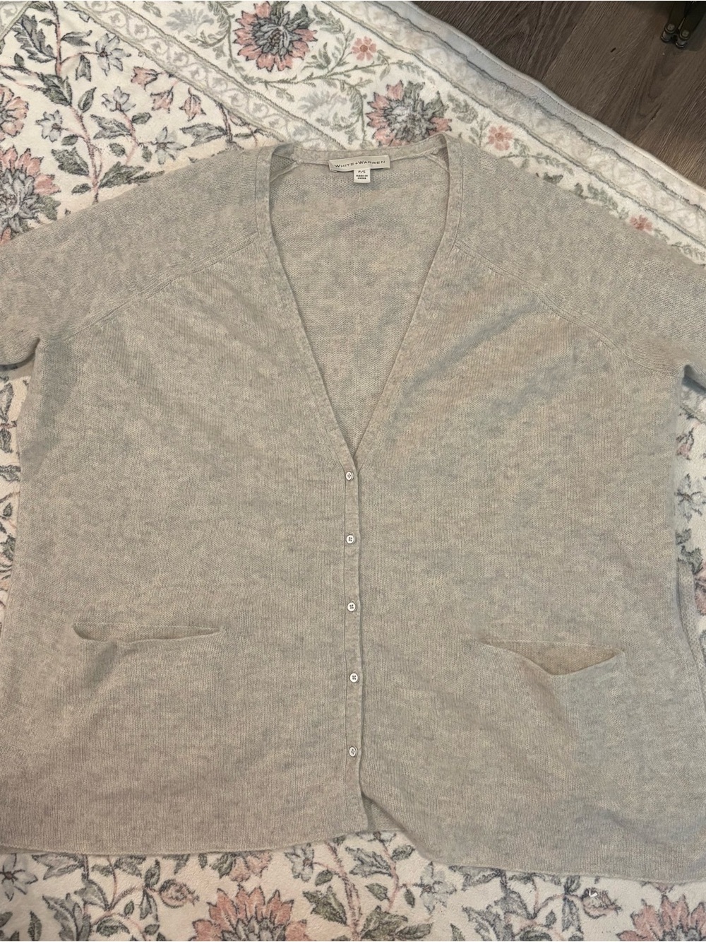 White + Warren Light Gray V-Neck Button-Front Cardigan
